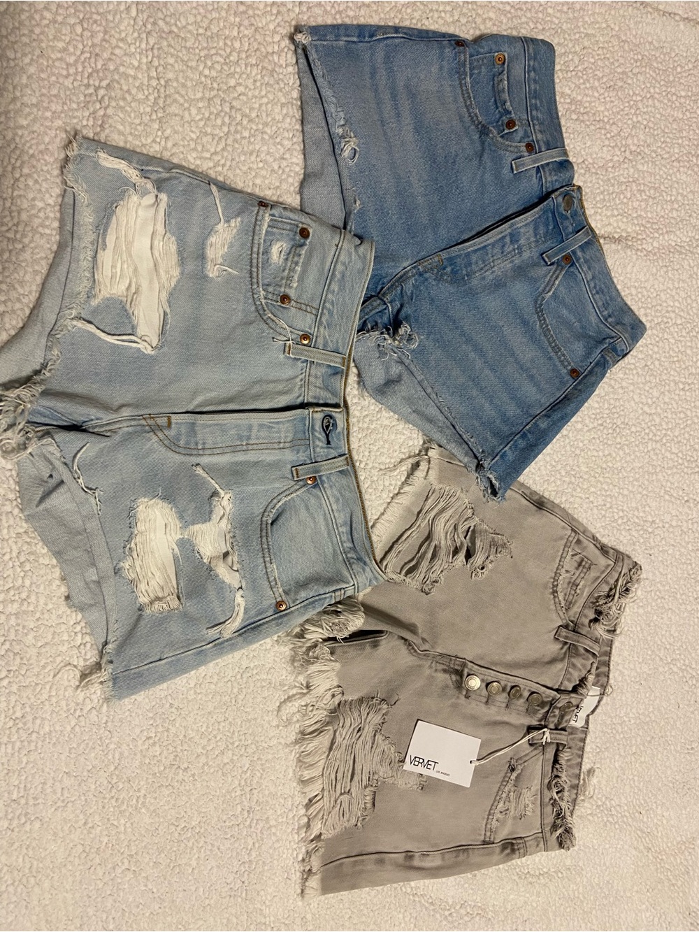 Levi's Light Blue and Gray Distressed Denim Shorts Trio